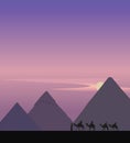 Camel Caravan and the Pyramids