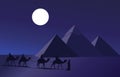 Camel Caravan and the Pyramids