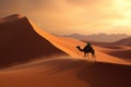 Camel caravan in Sahara desert, Morocco. 3d render illustration, Camelcade on sand dune at desert, AI Generated Royalty Free Stock Photo