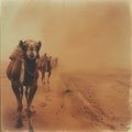 Camel caravan through the sahara desert .Generative Ai