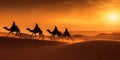 Camel caravan silhouette through the sand dunes in the Sahara Desert, Morocco Royalty Free Stock Photo