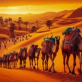 camel caravan on Western Sahara Desert in Africa