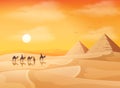 Camel caravan in wild Africa pyramids landscape at sunset background Royalty Free Stock Photo