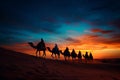 camel caravans traveling in the desert .Generative Ai Royalty Free Stock Photo