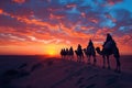 camel caravans traveling in the desert .Generative Ai Royalty Free Stock Photo