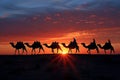 camel caravans traveling in the desert .Generative Ai Royalty Free Stock Photo