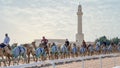 camel caretakers are instructing and conditioning the camels at the Al Shahaniya track