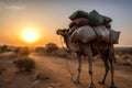 Camel carry load goods in desert. Generate Ai Royalty Free Stock Photo