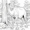 Exquisite Camel Coloring Page: Detailed And Hyper-realistic Illustrations In The Woods Royalty Free Stock Photo