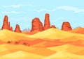 Camel convoy with arabic people in desert with mountains. Caravan on desert meadow, panoramic and outside view on wild