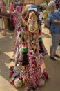 Camel decorated with colorful tassels, necklaces and beads. Desert Festival in Jaisalmer. India Royalty Free Stock Photo