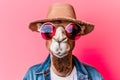 Stylish Camel in Straw Hat and Sunglasses Royalty Free Stock Photo