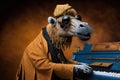 a camel dressed as a jazzman playing piano, created with Generative AI technology