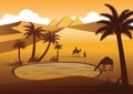 Camel drink water in oasis desert nearby Pyramids,silhouette design