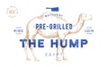Camel, dromedary. Template Label. Vintage retro print