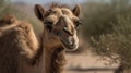 Camel in front of pyramids. Travel Concept. Background with a copy space.