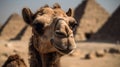 Camel in front of pyramids. Travel Concept. Background with a copy space.