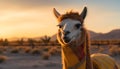 Camel gazes at sunset, showcasing nature beauty in Africa generated by AI