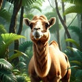 Camel hyper realistic photograph in forest ai generated