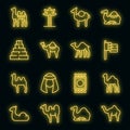 Camel icons set vector neon