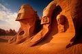 camel-like unusual figures in desert red rock formations