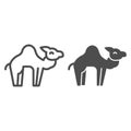 Camel line and solid icon. Desert caravan animal silhouette. Animals vector design concept, outline style pictogram on Royalty Free Stock Photo