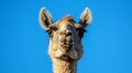 Camel making funny face posing on blue sky Royalty Free Stock Photo