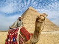 Camel Man in Front of Giza Pyramid, Cairo, Egypt