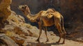 A camel maneuvers over the rocky desert ground, navigating its way with steady precision