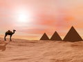 Camel and mysterious pyramids - 3D render Royalty Free Stock Photo