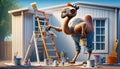 Camel painting a shed Royalty Free Stock Photo