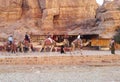 Jordan, Petra - January 4, 2019. Camel caravan in the ancient city