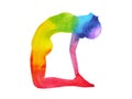 Camel Pose Yoga, 7 color chakra watercolor painting pattern