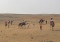 Tourists Ride Camels Near the Pyramids in Giza, Egypt