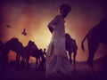 Camel silhouette in Pushkar,Mela Royalty Free Stock Photo