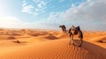 Camel Sitting on the desert at the daytime sunrise, traveling background AI generated Royalty Free Stock Photo