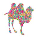Camel standing silhouette with colorfull circles isolateed