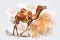 A camel standing on a white background in a watercolor painting style Royalty Free Stock Photo