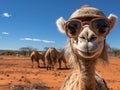 Camel tourist with hat and sunglasses Royalty Free Stock Photo