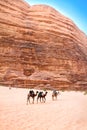 Camel trip through siq Um Tawaqi, Wadi Rum, Jordan Royalty Free Stock Photo