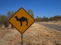 Camel warning sign on outback Australia highway