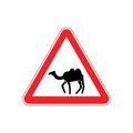 Camel Warning sign red. goof Hazard attention symbol. Danger road sign triangle desert animal Royalty Free Stock Photo