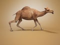 Camel on weak legs 3d rendering on orange background with shadow