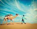 Cameleer camel driver . Rajasthan, India Royalty Free Stock Photo