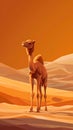 A camelid stands gracefully in the erg desert landscape