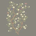 Camellia blossom tree With sparrow, finches, butterflies, dragonflies.