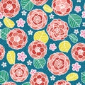 Camellia and cherry blossom pattern. Modern Japanese floral print. Seamless vector background Royalty Free Stock Photo