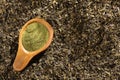 Camellia sinensis - Dried leaves and green tea powder Royalty Free Stock Photo