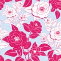 Camellias pattern. Vector seamless texture.