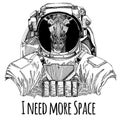 Camelopard, giraffe Astronaut. Space suit. Hand drawn image of lion for tattoo, t-shirt, emblem, badge, logo patch Royalty Free Stock Photo